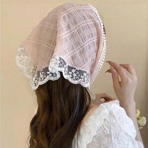 Pink Lace Triangle Headscarf | Vintage Style Kerchief | New